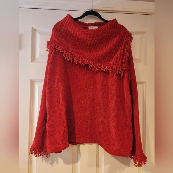 Westbound II red cowl neck frill trim sweater - Picture 1 of 4